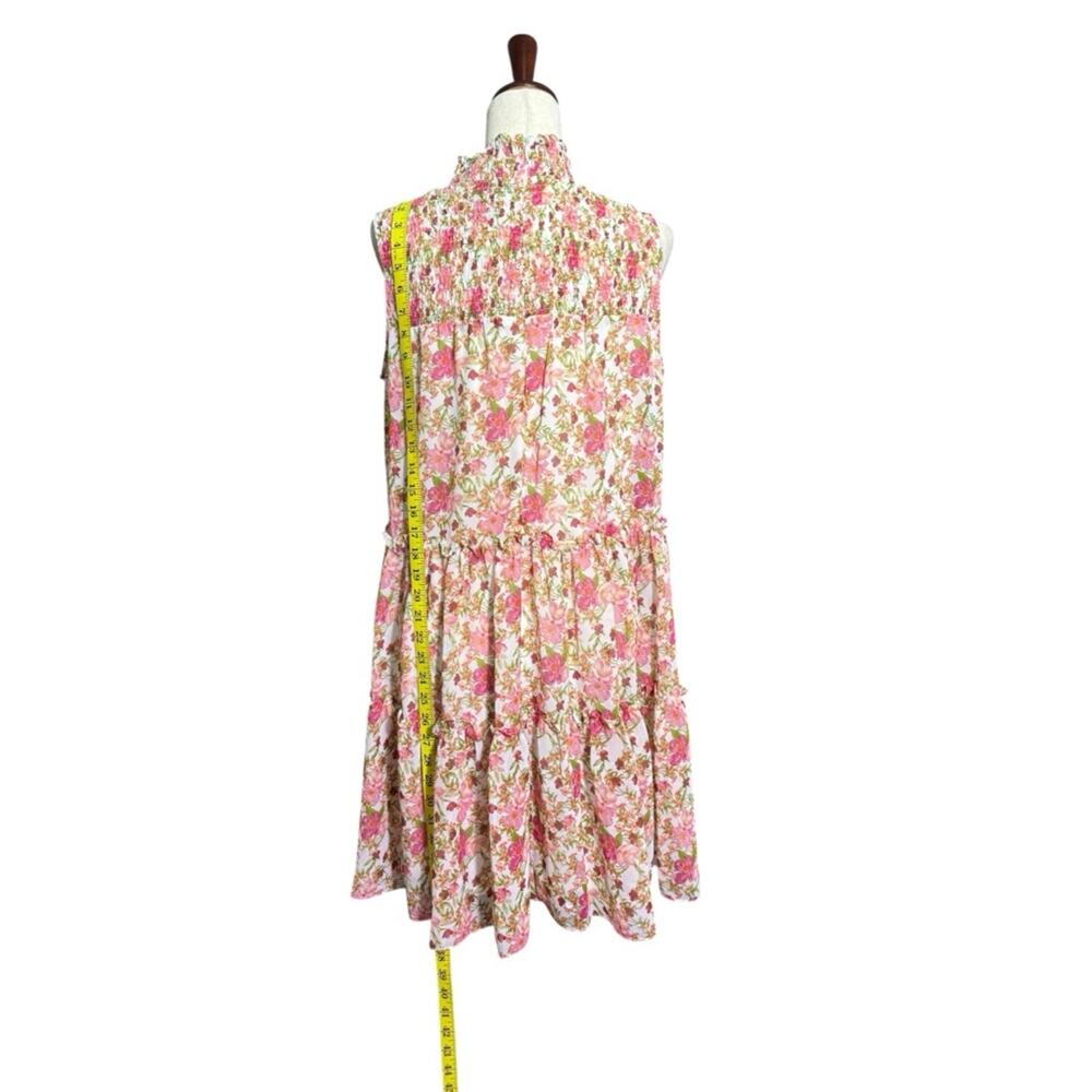NWT Taylor Smocked Tiered White Dress with Pink & Green Floral Print Large 1161 - Picture 2 of 8